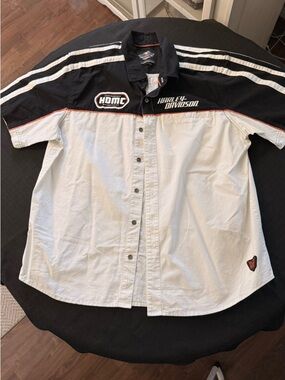 Harley-Davidson Black & White Short-Sleeve Button-Up Racing Shirt